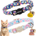 ARING PET 2 Pack Easter Dog Cat Collars, Cute Breakaway Kitten Small Easter Egg Collars with Bells for Girl Boy Cats-Colorful & Purple