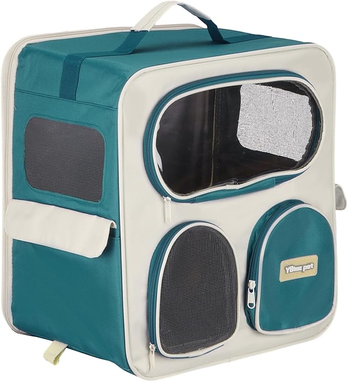 Pet Backpack Carrier, Portable and Ventilated, Nylon Dogs Cats and Small Animals Travel Bag 14.96", (Sea Blue, 1 Pcs), Intended for Hiking/Camping/Traveling