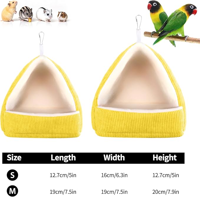 Bird Bed for Cage Winter Warm Bird Bed with Soft Plush Hanging Hammock & Hut Tent, Hideaway Sleeping Nest for Budgies, Parakeets, Cockatiels (Yellow, M)