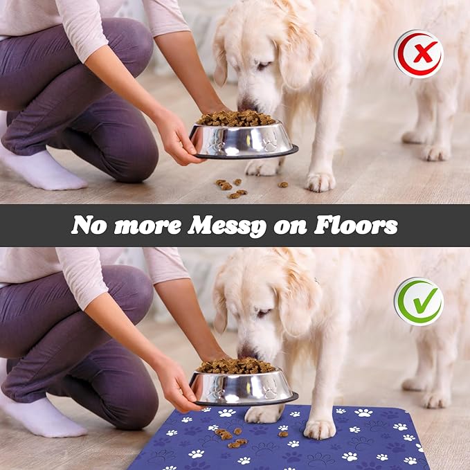 Dog Food Mat, Absorbent Water Bowl Mats Cat Pet Feeding Placemats Dark Blue 17 * 30 inch