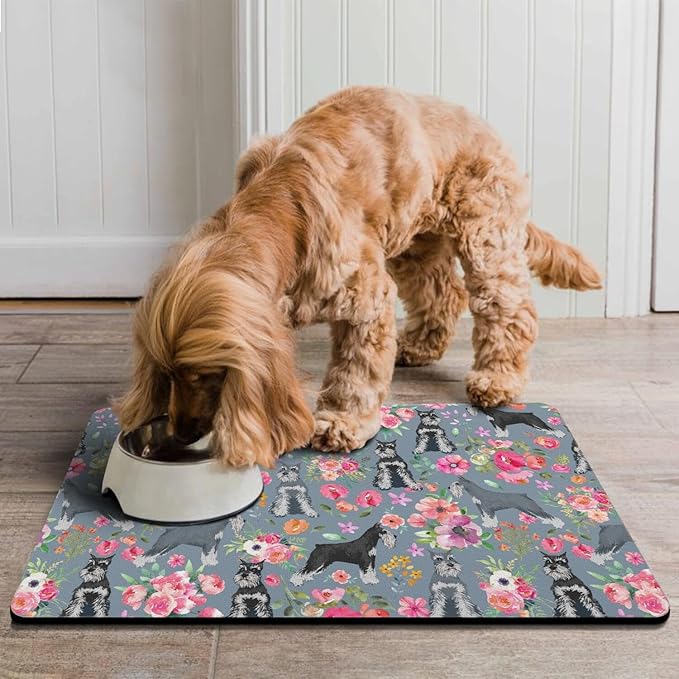 Schnauzer Dog Food & Water Mat, Pet Feeding Mat for Floor Non-Slip Waterproof, Super Absorbent Cat Bowl Mat, Easy to Clean Eco-Friendly Durable Pet Placemat,16" × 24"