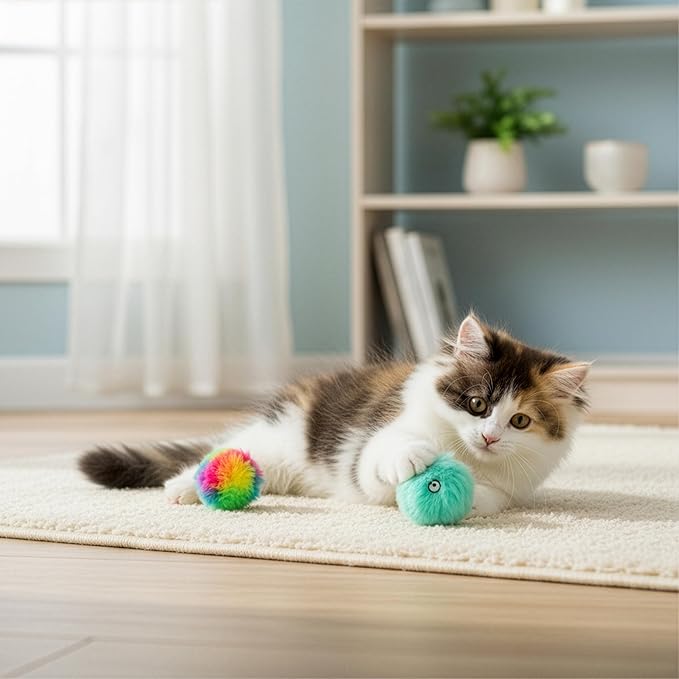 SmartyKat (2 Count) Fuzzy Friends Plush Catnip Ball Cat Toys - Rainbow/Turquoise, 2 Count