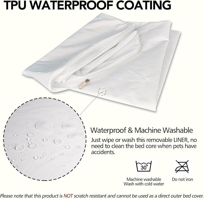 Waterproof Dog Bed Liner, Washable Replacement Cover Reusable Pet Pee Water Resistant Proof with Zipper, Liner Only 47x29 inch