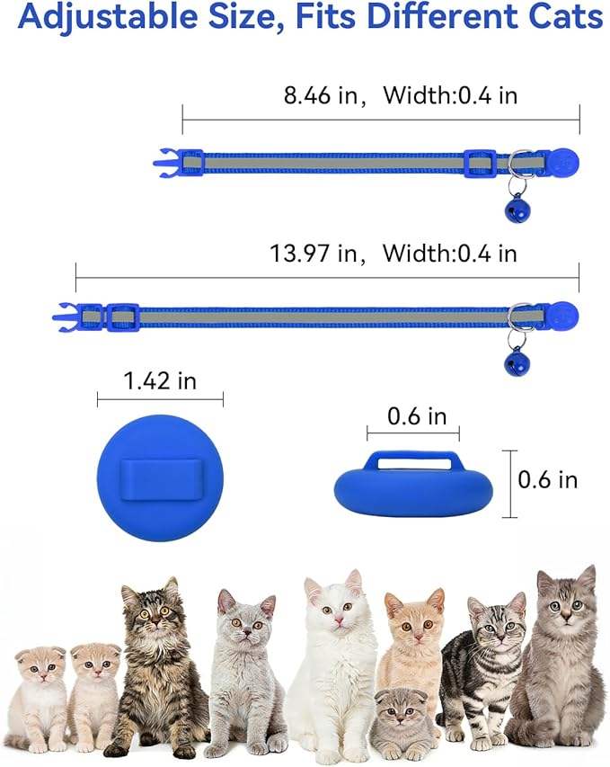 Joytale AirTag Cat Collar 2 Pack with Breakaway Safety Buckle, Reflective Cats Collar with AirTag Holder, Adjustable 7.5-12.5 Inch, Anti-Fraying Lightweight for Girl Boy Kitten, Navy Blue