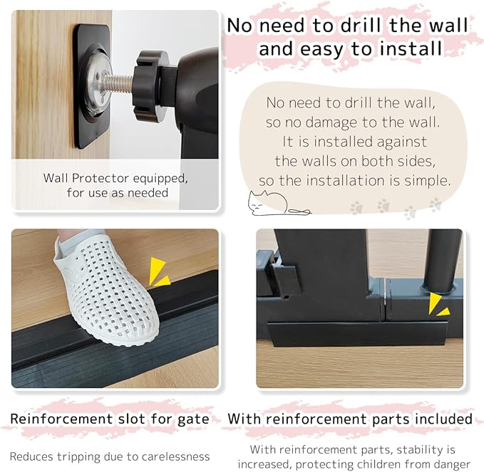 Lumizone Extra Tall Cat Gate 61.02" High Pressure Mounted Extra Wide 38.39"-42.51" (17Sizes) 1.37" Gap No Drilling Auto-Close Tall Pet Gate for Dogs (Black, 38.39"-42.51" W)
