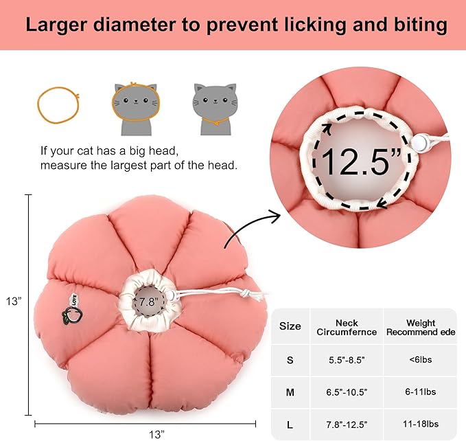 HiDREAM Cat Cone Collar,Cute Waterproof Elizabethan e Collar for Cats,Anti-Bite Lick Wound Healing Safety Cat Recovery Collar,All-Season Style
