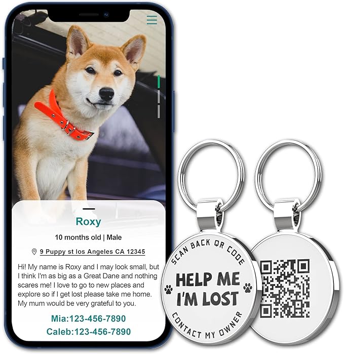MYLUCKYTAG QR Code Pet ID | Personalized Dog & Cat Collar Tag | Online Profile with Instant Scanned Location Alert Email