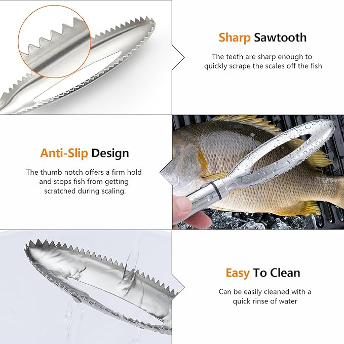 2 Pcs Fish Tweezer 2 Pcs Fish Scale Remover, Fishbone Tweezers Descaler Cleaner Scraper Tool Stainless Stee Pliers