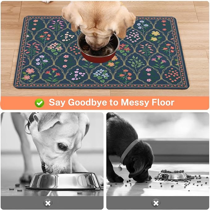 Absorbent Pet Dog Bowl Mat for Food and Water, Pet Cat Food Feeding Mat with Non Slip Rubber Backing, Dog Food Mats for Floors Waterproof, 24"x32"