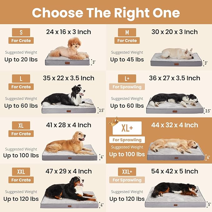 OhGeni Orthopedic Waterproof Dog Bed for Large Dogs, Machine-Washable Removable Cover in Easy-Clean Fabric, High Density Foam & Easy-Carry Handle, Wider and Larger, 44 inch (Gray)