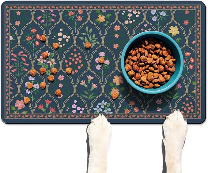 Absorbent Pet Dog Bowl Mat for Food and Water, Pet Cat Food Feeding Mat with Non Slip Rubber Backing, Dog Food Mats for Floors Waterproof, 17"x30"