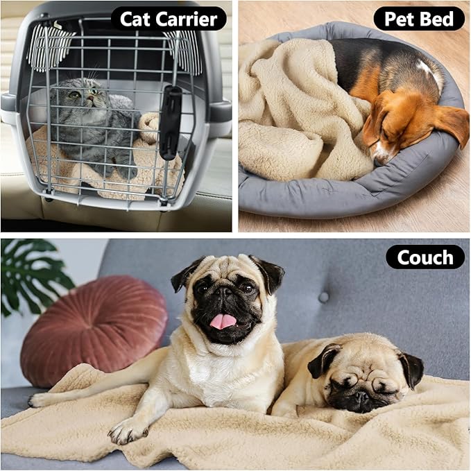 furrybaby 1 Pack 2 Puppy Blankets for Medium Dogs Super Soft Premium Sherpa Pet Dog Blankets for Cat Bed Couch Car and Indoor Washable Fleece(32"x40", Beige&Beige)