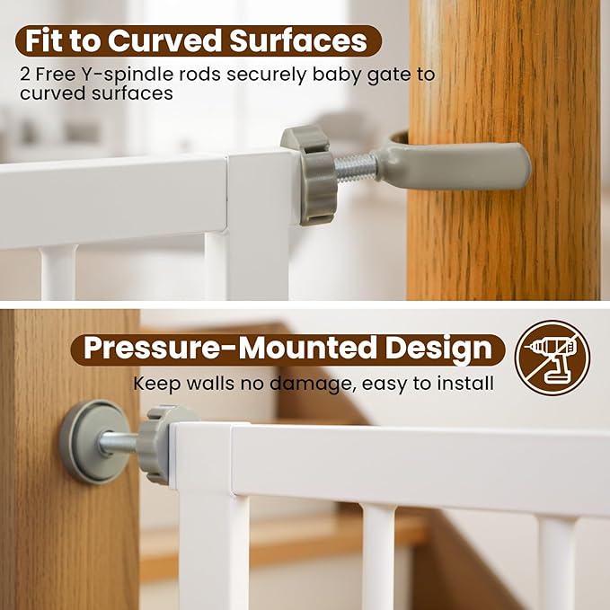 Baby Gate for Stairs, 29.7-40.6" Pressure Mounted Dog Gate, Auto Close Safety Gate for Children & Pets, Easy Install Pet Gate with Walk Thru Door for Doorways & Hallways, No Drilling, Dual-Lock Design