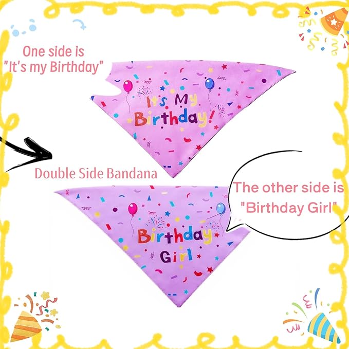 Happy Birthday Dog Party Supplies Kit - Dog Party Hat, Bandana, Bowtie & Happy Birthday Banner Decorations for Small Dogs, Puppy Birthday Outfit Accessories & Pet Birthday Party Decor (Pink 2)