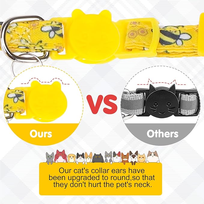 Breakaway Cat Collars with Bell & Cute Pendants - 3 Pack Adjustable Safety Kitten Collars - Decoration for Girl Boy Cats Puppy and Small Pets (Style C - Bee)