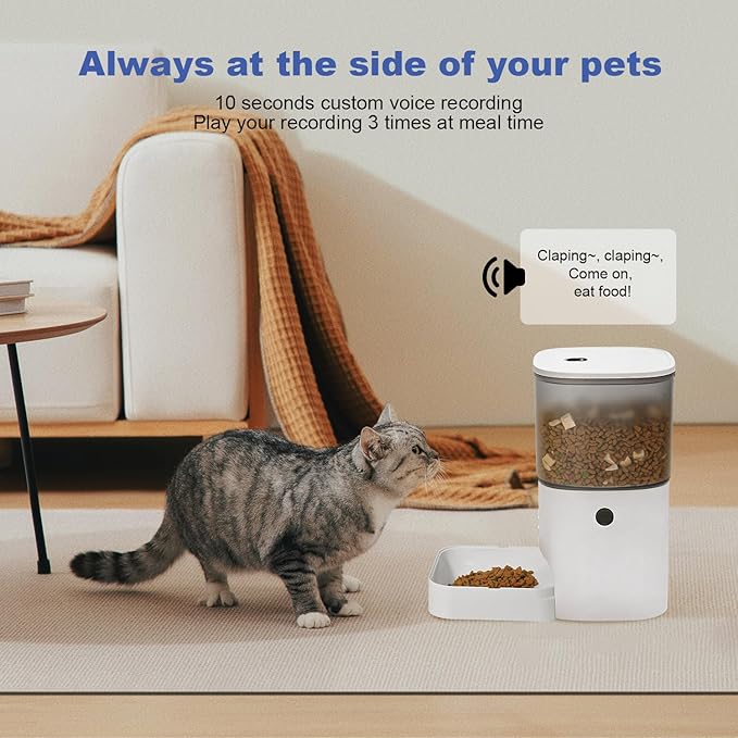 Automatic Cat Feeder, Cat Food Dispenser with 10s Voice Recorder, Pet Feeder up to 8 Meals per Day, Timed Feeder with Dry Food Sealed Ring (Jade White, 4L-Basic)