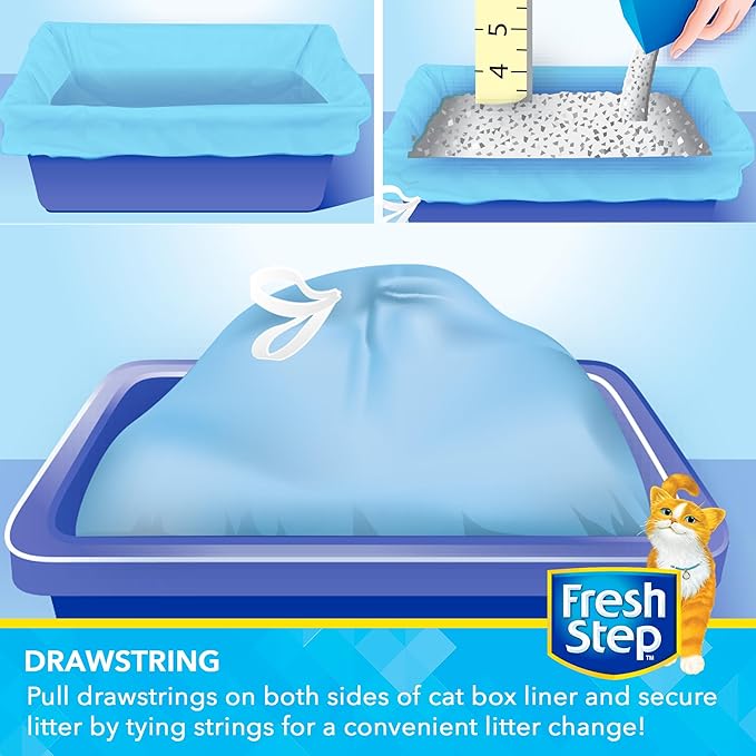 Fresh Step Jumbo Drawstring Cat Litter Box Liners, Scented Heavy Duty Kitty Litter Bags for X-Large Oval or Rectangle Pans, Helps Contain Mess for Easy Lift Out Cleanup, 36 x 19 in, 15 Count