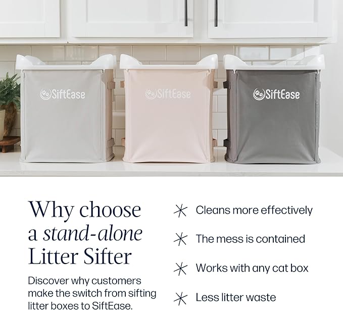 Cat Litter Sifter - SiftEase Sifting Litter Box Cleaner, Large Litter Box Sifter with Bin for Fast & Easy Scoop Free Cleaning and Longer Lasting Litter (2 Pack)