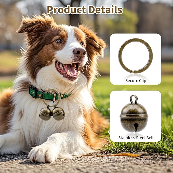Dog Collar Bells, 2 Pack Extra Loud Dog & Cat Bells for Tracking & Safety, Stainless Steel Pet Tracker Training Bells for Medium Large Dogs & Cats (Antique Copper)