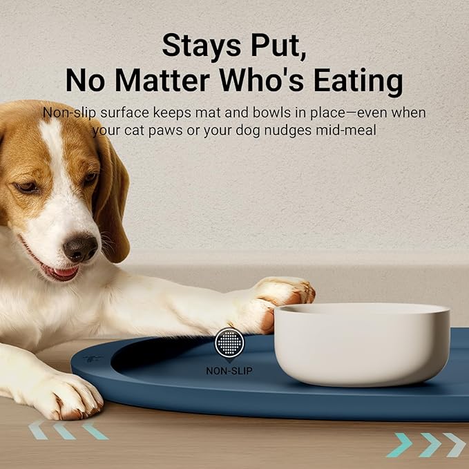 DownyPaws Dog Food Mats for Floors Waterproof, BPA Free Silicone Dog Bowl Mat, Non-Slip Pet Feeding Mat with High Raised Edge, Cat Placemat for Messy Drinkers, 24"×17", Ocean