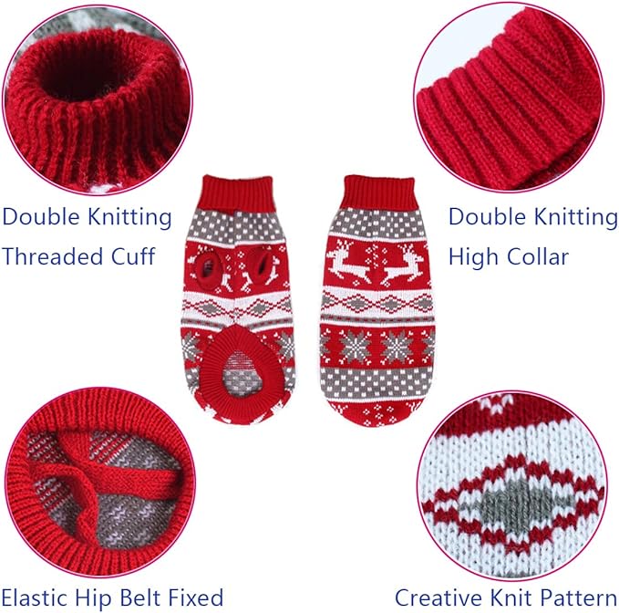 Vehomy Dog Christmas Sweaters Pet Winter Knitwear Xmas Clothes Classic Warm Coats Reindeer Snowflake Argyle Sweater for Kitty Puppy Cat-Middle L