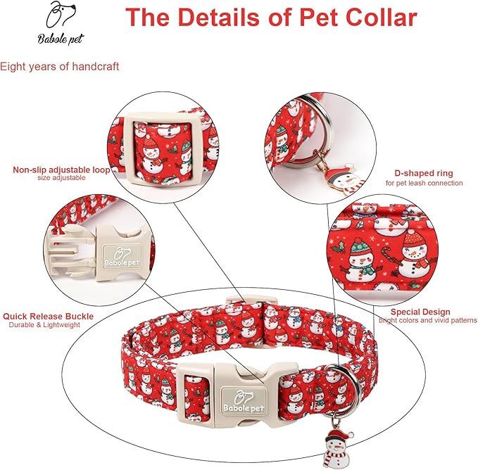 Christmas Dog Collar - Cute Red Snowman Christmas Puppy Collar with Safety Buckle, Soft Adjustable Holiday Dog Collars for Small Medium Large Dogs L