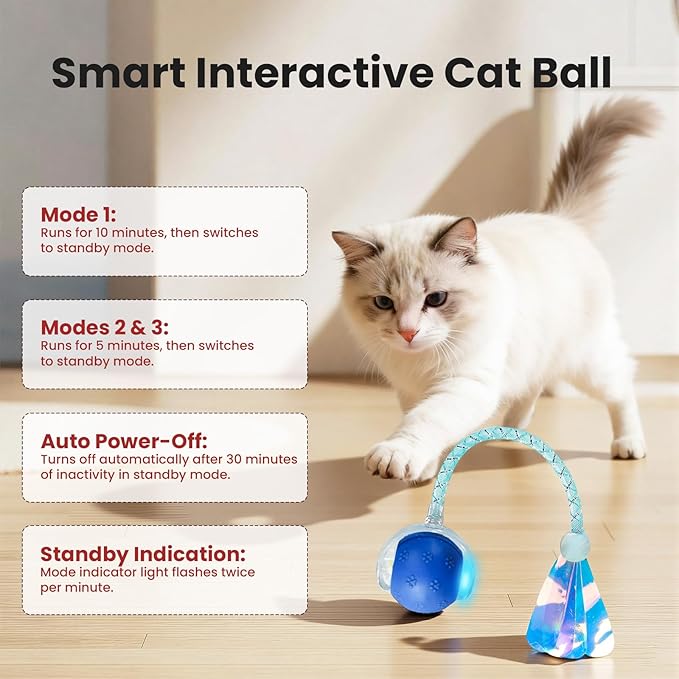 Rocfish Durable Interactive Cat Toys for Indoor Cats, Smart Automatic Cat Chase Ball Toy, Upgraded Speedy Tail Kitten Toy for Bored Indoor Adult Pets (New Blue)