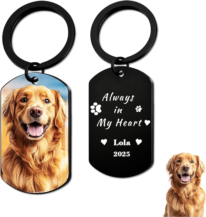 QYH Custom Memorial Dog Keychain with Picture - Personalized Cat Dogs Pet keepsakes Keychains Customized Gifts for Pet Lovers