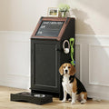 Flip-Top Dog Feeding Station, Dog Food Cabinet with Storage, Dog Food Station with Hidden Feeding Bowls, Pet Storage Cabinet, Dog Storage Organizer, Pet Food Holder, Black Oak Grain