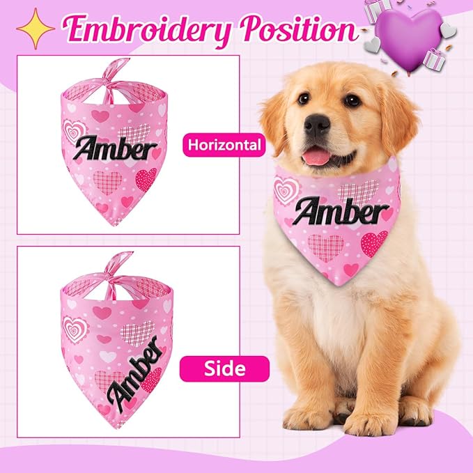 Personalized Dog Bandana Embroidered Name, Custom Neckwear Dog Scarf Triangle Bibs Pet Accessories for Small Medium Large Dogs Cats Pets Birthday Valentine's Day