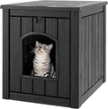 Cat Litter Box Enclosure, Plastic Hidden Litter Box Side Table with Openable Front Door, Waterproof & Weatherproof Cat Box Enclosure Cabinet for Indoor & Outdoor Use (Black)