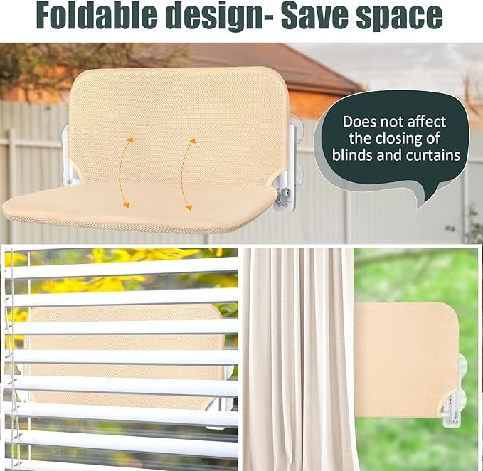 Sunhoo Cat Window Hammock Perch Cordless Perches Window Sill Seat Bed Foldable Stable Lounger Upgraded Suction Cup Easy Assembly Indoor Cats Kitty Shelf Hold Up to 55lbs (Beige, L)