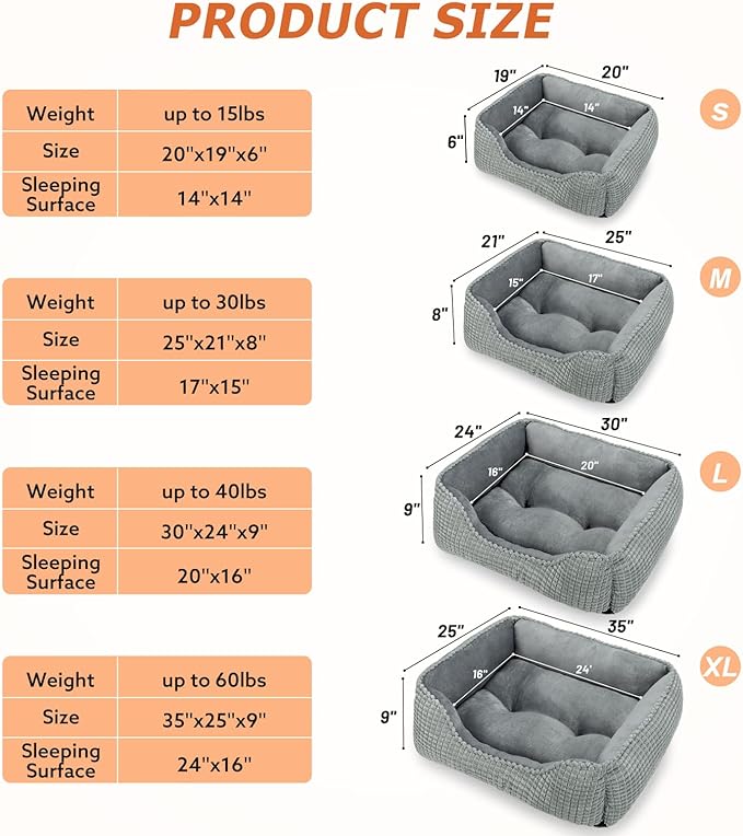 MIXJOY Rectangle Washable Orthopedic Dog Bed for Small, Medium and Large Dogs, Soft Calming, Sleeping Puppy Bed Durable Pet Cuddler with Anti-Slip Bottom, S (20"x19"x6")