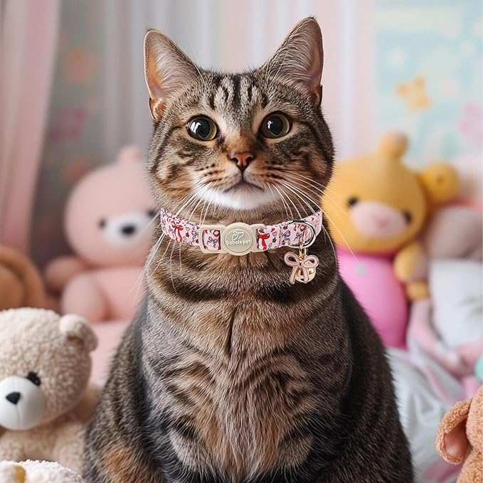2 Pack Sweet Girly Cat Collars - Elegent Bow Breakaway Cat Collar with Bell & Matching Pendant, Adjustable Spring Summer Pink Purple Kitten Collars for Girl Cats