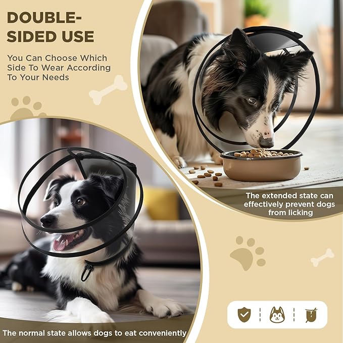 Dog Cone Collar for After Surgery,Transparent Dog Cones Alternative for Small Large Medium Size Dogs,Adjustable Depth Pet Recovery Collars,Elizabethan Collar for Dogs Stop Licking Wound(XXL)