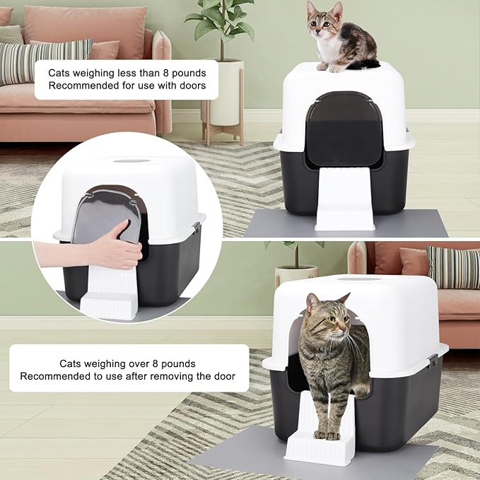 Sfozstra Cat Litter Box with Lid, Fully Enclosed Splash-Proof and Leak-Proof Urine High Edge and Odorless Cat Litter Box, Easy to Installation and Clean (Black with Pedal(S))