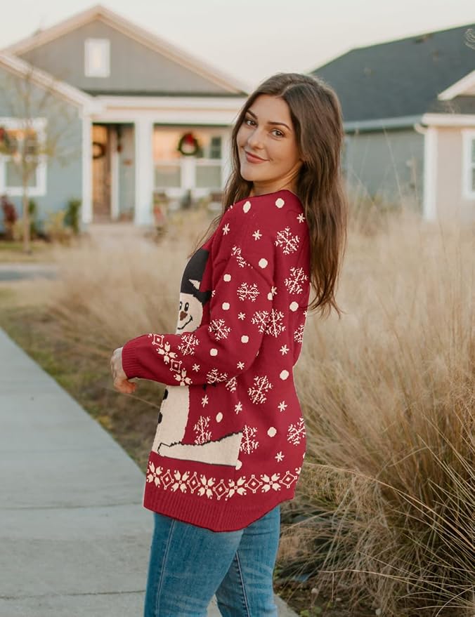YESNO Women Christmas Sweater Graphic Printed Oversized Pullover Sweaters Casual Loose Knit Tops S01