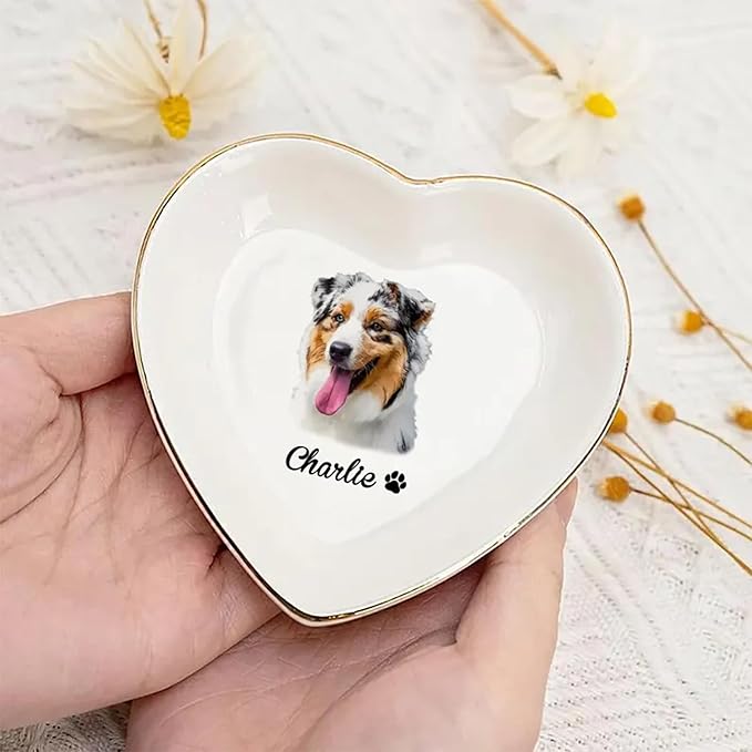 Custom Pet Photo Ring Dish, Personalized Pet Portrait Jewelry Dish, Pet Lover Gift, Dog Mom Cat Mom Gift, Custom Pet Trinket Tray, Decorative Trinket Dish for Dog and Cat Lovers