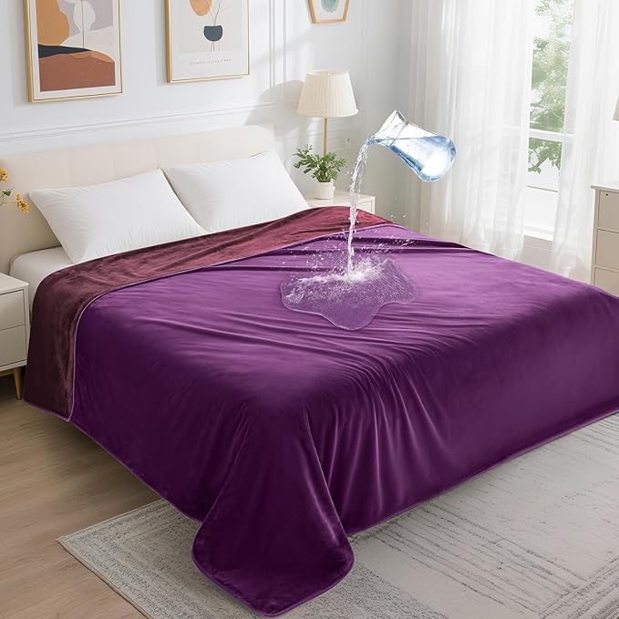 LOOBANI Waterproof Blanket for Bed: Reversible Soft Flannel King Size Bed Blanket 85" x 108", Waterproof Dog Blankets for Large Dogs, Spill-Proof Cover for Furniture Protection, Movie Time, Purple