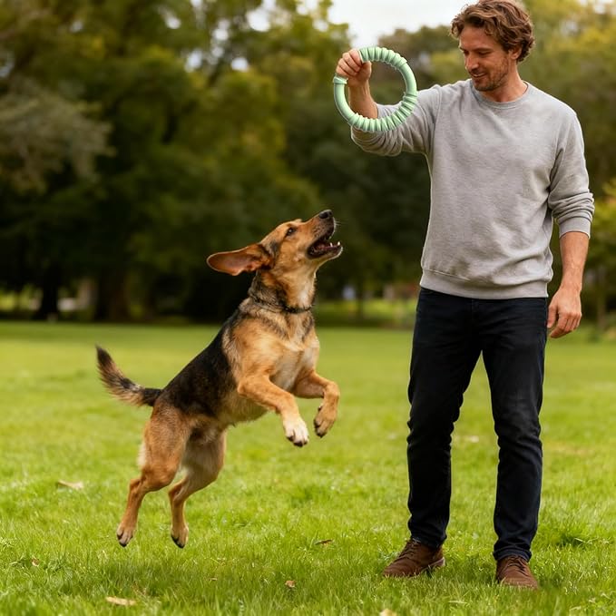 Natural Rubber Dog Chew Toy with Vanilla Scent for Aggressive Chewers, Durable Interactive Fetch and Tug Toy for Medium Dogs, Teething Relief Chew Ring Dishwasher Safe Non-Toxic (Green)