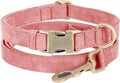 Genuine Leather Dog Collar - Adjustable Pet Collar with Quick Release Metal Buckle, Soft Skin Friendly Real Leather Collar for Small, Medium, Large Dogs (Pink Collar + Rope, M：Fit 12-20" Neck)