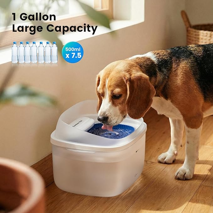 Gardner Pet 1 Gallon Pet Water Fountain, Vortex Dog Water Dispenser, Ultra Quiet Automatic Cat Fountain with Filter, Splash-Proof, Easy to Clean,Without Adapter(White)