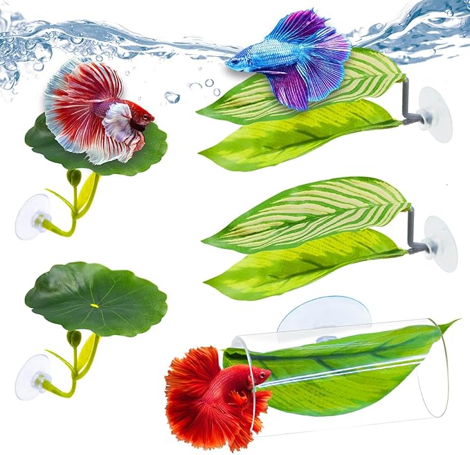 5PCS Betta Hammock & Fish Toys Set, Soft Aquarium Decor Plastic Plants that Won’t Damage Fishtail, Acrylic Tube Tunnel for Betta Fish Tank Decorations, Aquarium Hideout with Spare Suction Cups