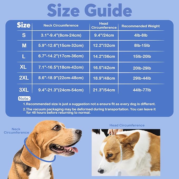IDOMIK Dog Recovery Collar, Waterproof Soft Dog Cone After Surgery, Comfy Protective Elizabethan Collar Alternative for Dogs Cats, Adjustable Pet Neck Donut Cone Anti-Licking Biting Wounds,Navy,3XL