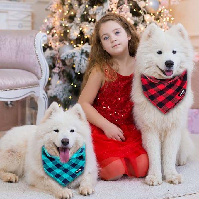 Buffalo Plaid Dog Bandanas Fall Christmas Classic 6PCS Dog Gifts Red Blue Green Orange Black Brown Scarf Adjustable Kerchief for Small Medium Large Cats Puppy