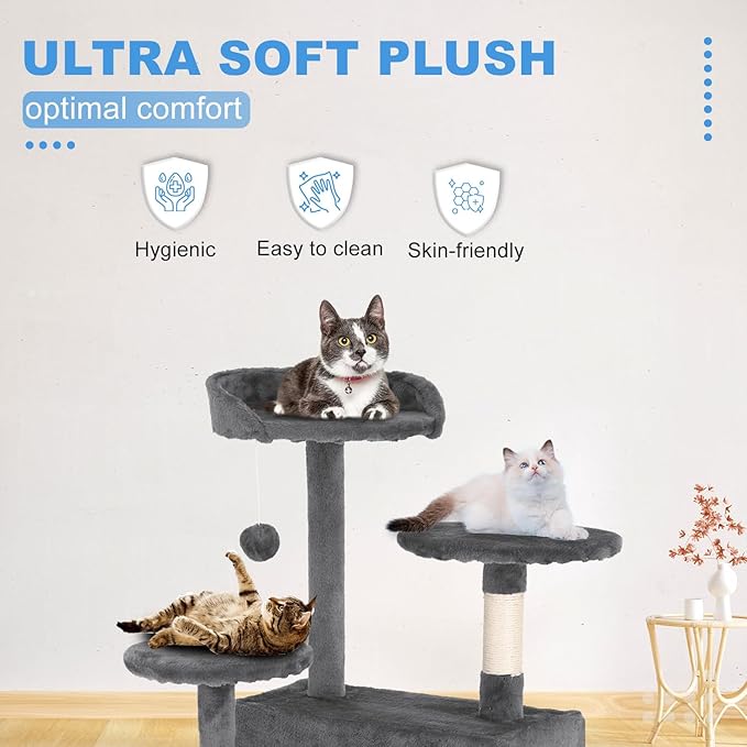 FDW | 54" Cat Tree Tower | Light Gray | Multi-Level Indoor Activity Center with Sisal Scratching Posts, Condos, Plush Perches, Hanging Cat Toys | Sturdy, Easy to Assemble | for Kittens & Adult Cats
