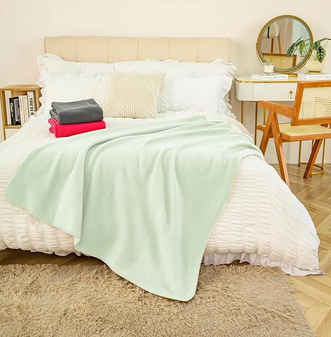 Fleece Throw Blankets Bulk Fleece Blankets Solid Wholesale Lightweight Warm Soft for Pet Bed Sofa Couch Office Wedding Gifts Travel Seasons Sage Green 50x60 Inches Pack of 6