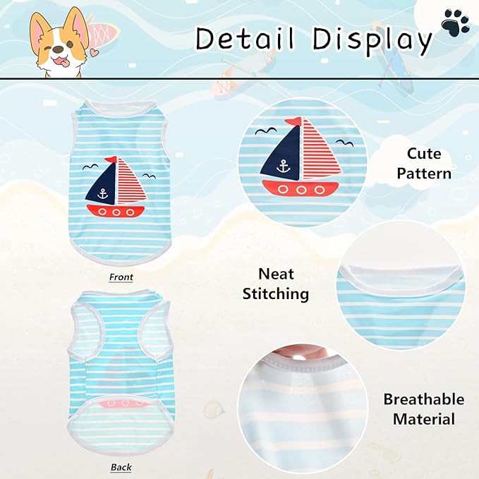 4Pcs Dog & Cat Shirts - Polka Dot & Stripe Sleeveless T-Shirts, Soft Breathable Pet Vests for Small to Medium Dogs & Cats