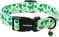 DOGWONG St Patrick's Day Dog Collar-Cute Green Clovers Dog Collar, Adjustable Cotton Shamrock Pet Collar Trefoil Puppy Collars with Quick Release Buckle,XL