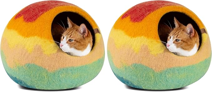 MEOWFIA Cat Cave – Premium Felt Cat Bed for Indoor Cats, Handmade 100% Merino Wool, Cat (Medium, Tucson Sunset) (Pack of 2)